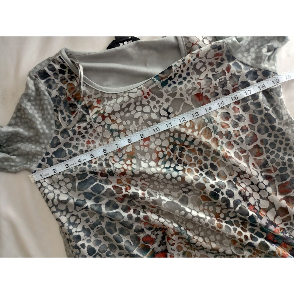 Ali Miles Top Women's Petite Small Mesh Layer Leopard Gray Burnout Art Y2K - Picture 10 of 10